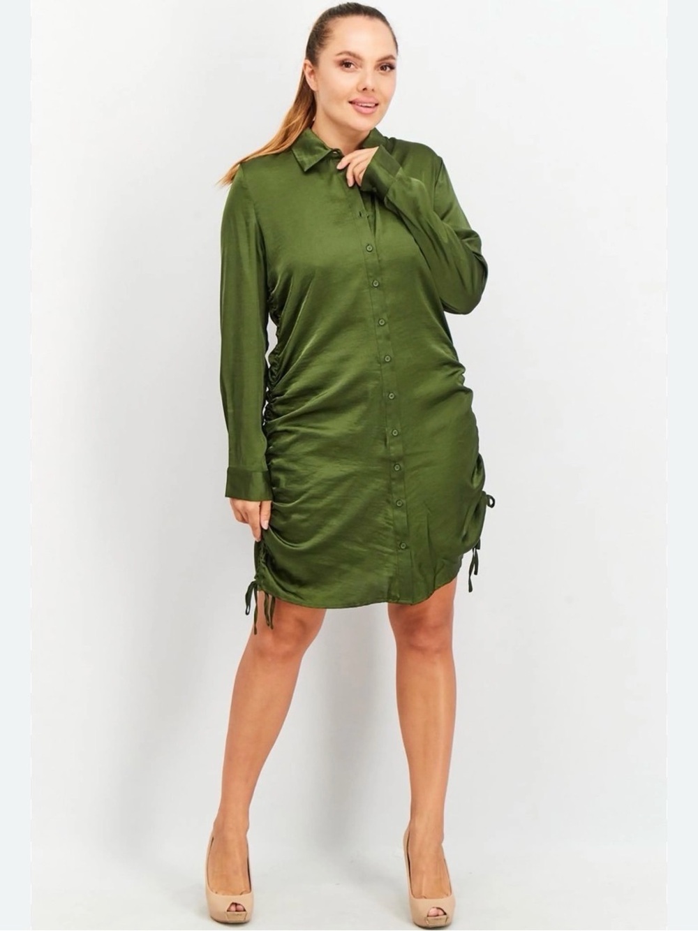 NWT BB Dakota Steve Madden Shirt Dress Size Large Olive Green Street Chic P5